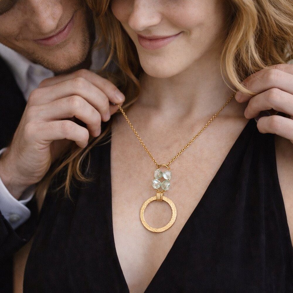 Hammered Ring Necklace with wire wrapped star cut gemstone